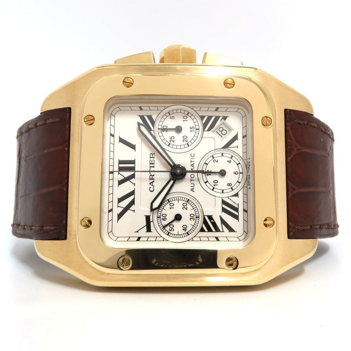 Cartier Santos 100 Chronograph Solid 18k Yellow Gold Automatic W20096Y1 2741