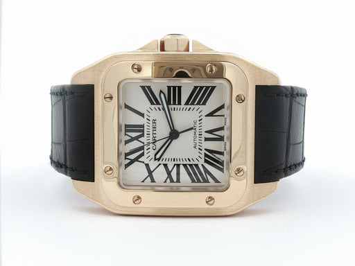 Cartier Santos 100 Large Solid 18kt Yellow Gold Silver Roman Dial W20112Y1 2657