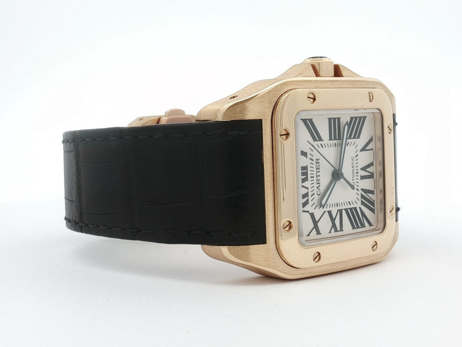 Cartier Santos 100 Large Solid 18kt Yellow Gold Silver Roman Dial W20112Y1 2657