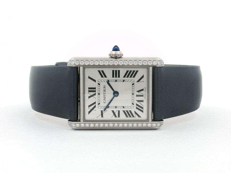 Cartier Tank Must Factory Diamond Bezel Large Silver Dial Quartz W4TA0030 4323