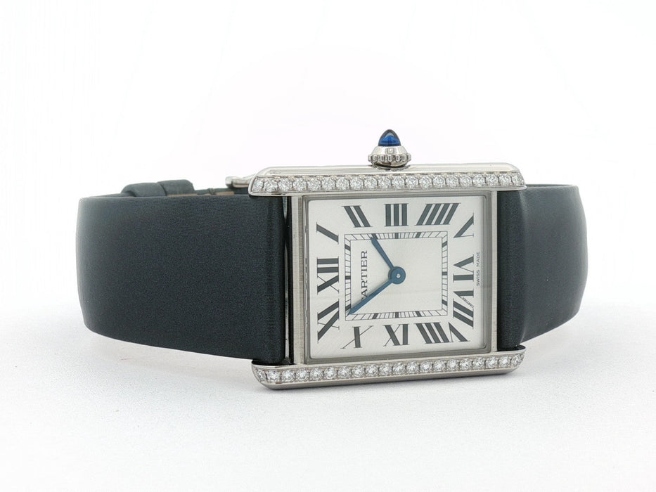 Cartier Tank Must Factory Diamond Bezel Large Silver Dial Quartz W4TA0030 4323