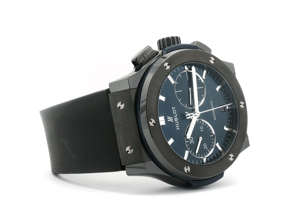 Hublot Classic Fusion Blue Dial Black Ceramic Chronograph 45MM 521.CM.7170.LR