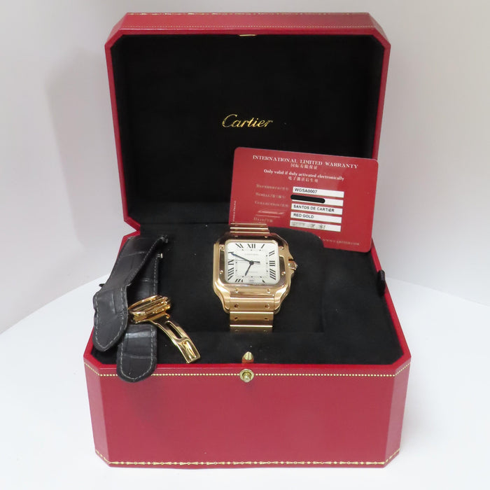 Cartier Santos Large Silver Dial 18kt Rose Gold Automatic WGSA0007 4071