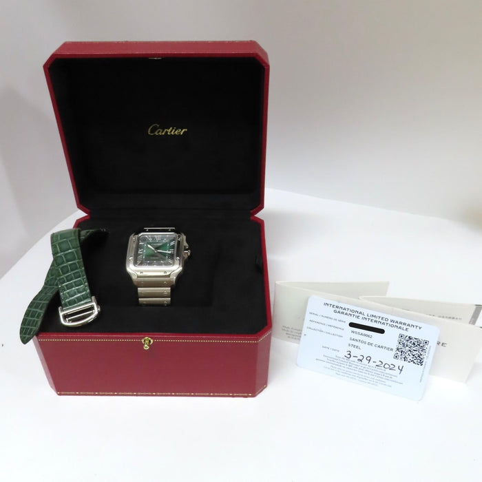 Cartier Santos Large Green Dial Automatic Stainless Steel WSSA0062 4072