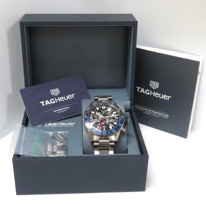 TAG Heuer Carrera Skeleton Chronograph Twin Time Batman 45MM Steel CBG2A1Z