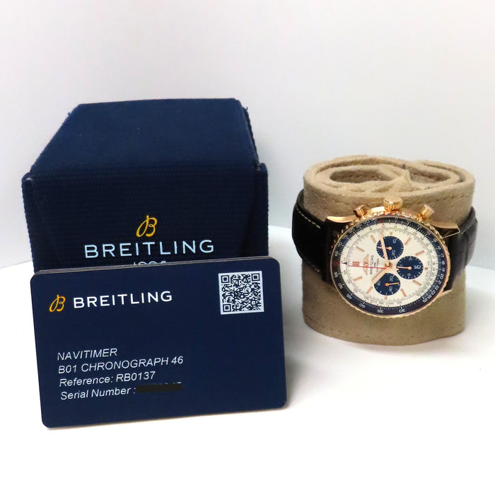 Breitling Navitimer Chronograph Solid 18kt Rose Gold Silver Dial 46MM RB0137