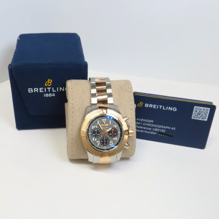 Breitling Avenger B01 Chronograph 45MM Grey Dial 18K Rose Gold & Steel UB0182