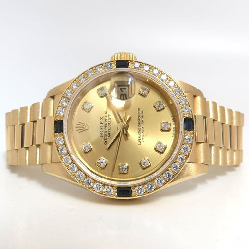 Rolex Datejust 26MM Factory Sapphire Diamond Bezel 18K Yellow Gold 79068