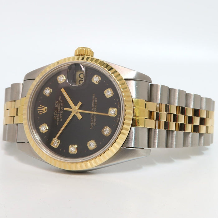 Rolex Datejust 31 Midsize Black Diamond Dial Solid 18k Yellow Gold & Steel 68273