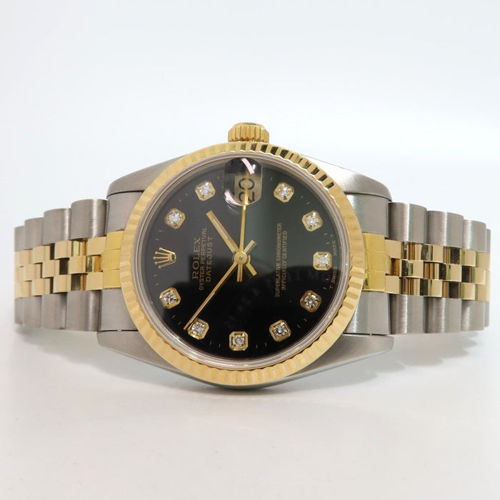 Rolex Datejust 31 Midsize Black Diamond Dial Solid 18k Yellow Gold & Steel 68273