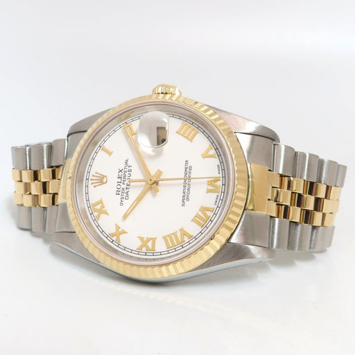 Rolex Datejust 36 18kt Yellow Gold & Stainless Steel White Roman Dial 16233
