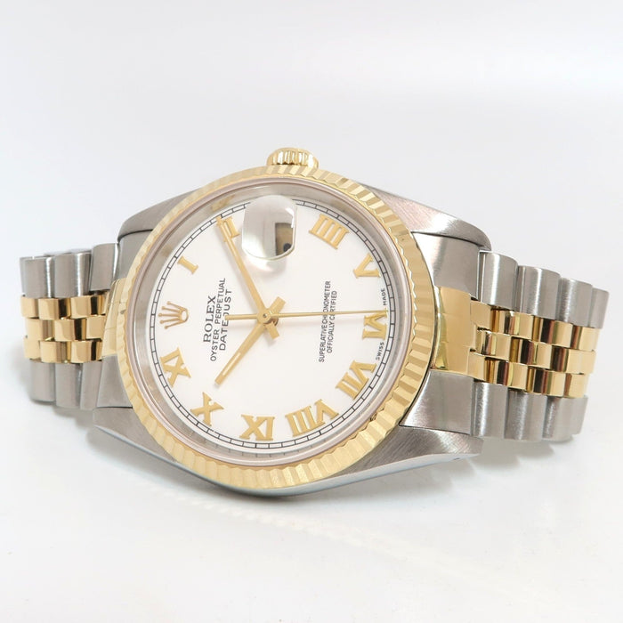 Rolex Datejust 36 18kt Yellow Gold & Stainless Steel White Roman Dial 16233