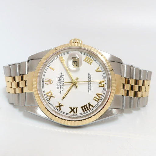 Rolex Datejust 36 18kt Yellow Gold & Stainless Steel White Roman Dial 16233