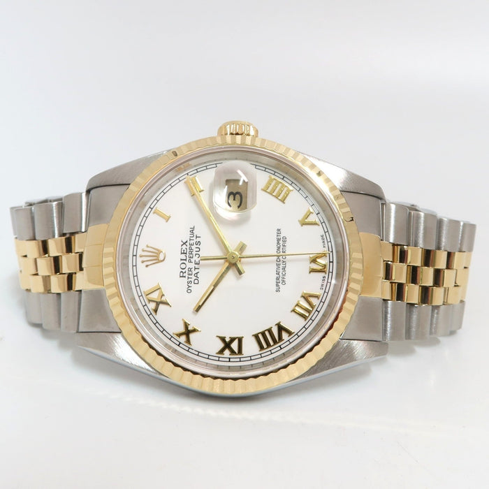 Rolex Datejust 36 18kt Yellow Gold & Stainless Steel White Roman Dial 16233