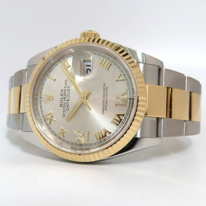 Rolex Datejust 36 Factory Silver Roman Diamond Dial 18kt Gold & Steel 126233
