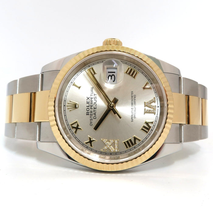 Rolex Datejust 36 Factory Silver Roman Diamond Dial 18kt Gold & Steel 126233