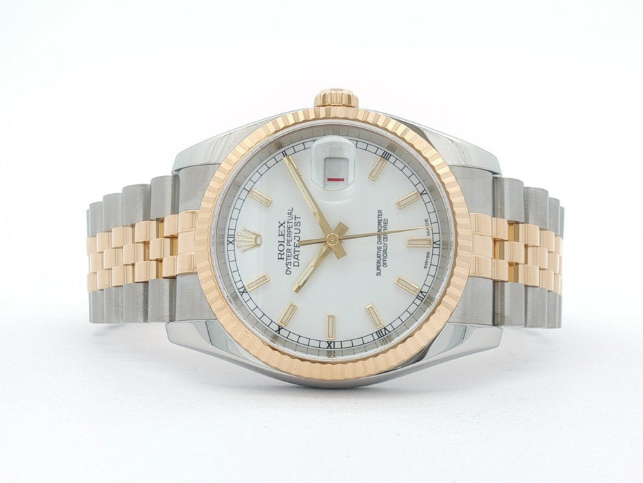 Rolex Datejust 36 White Stick Dial 18kt Yellow Gold & Stainless Steel 116233