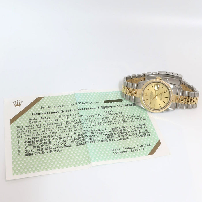 Rolex Datejust 36 Yellow Gold and Stainless Steel Champagne Dial Jubilee 16233