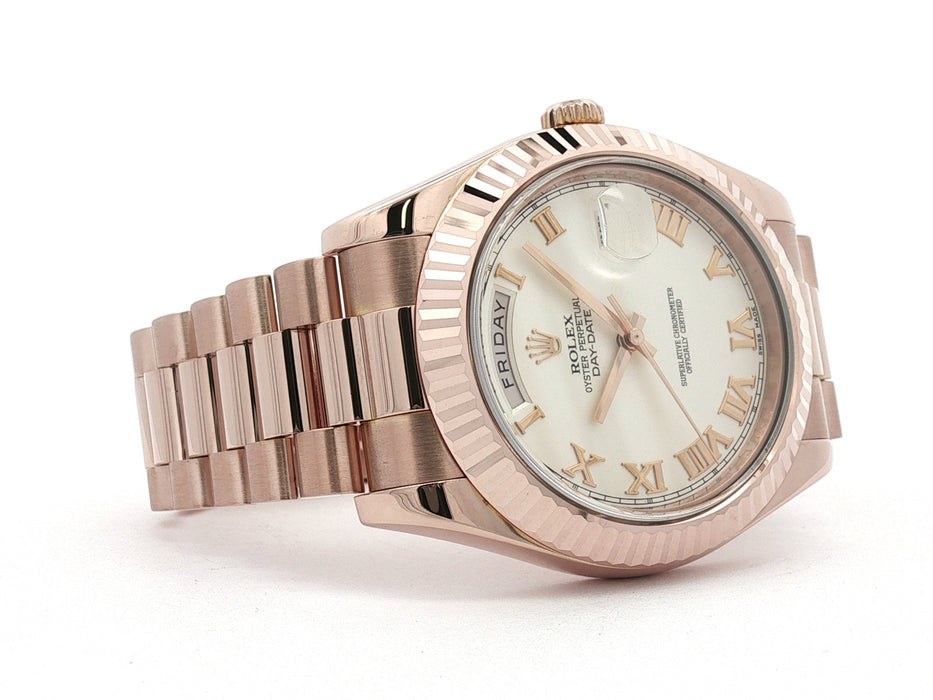 Rolex Day-Date II Cream Roman Dial 18kt Rose Gold 41MM Automatic 218235
