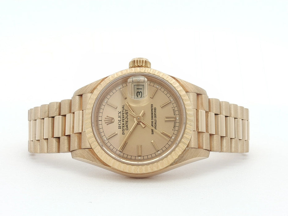 Rolex Lady-Datejust 26mm Solid 18kt Yellow Gold Champagne Stick Dial 69178