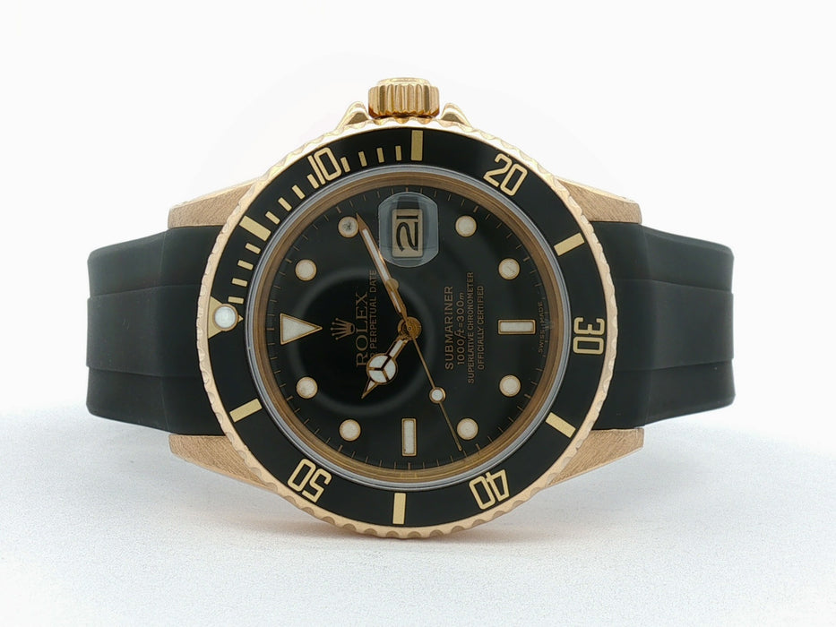 Rolex Submariner Date Black Dial Solid 18k Yellow Gold 40MM Automatic 16808