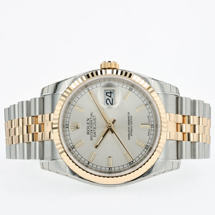 Rolex Datejust 36 Silver Index 18K Yellow Gold and Stainless Steel 116233