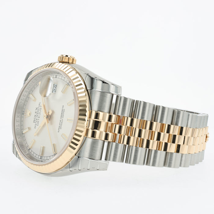 Rolex Datejust 36 Silver Index 18K Yellow Gold and Stainless Steel 116233