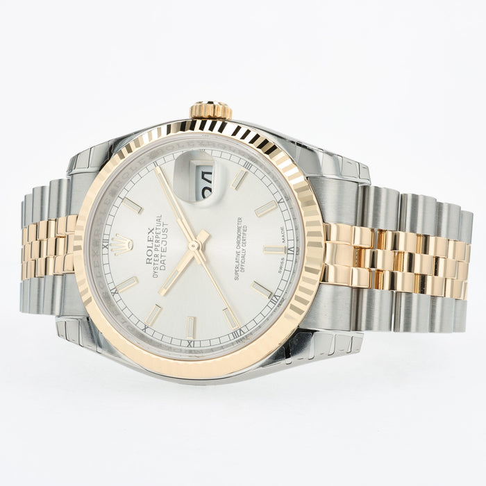Rolex Datejust 36 Silver Index 18K Yellow Gold and Stainless Steel 116233
