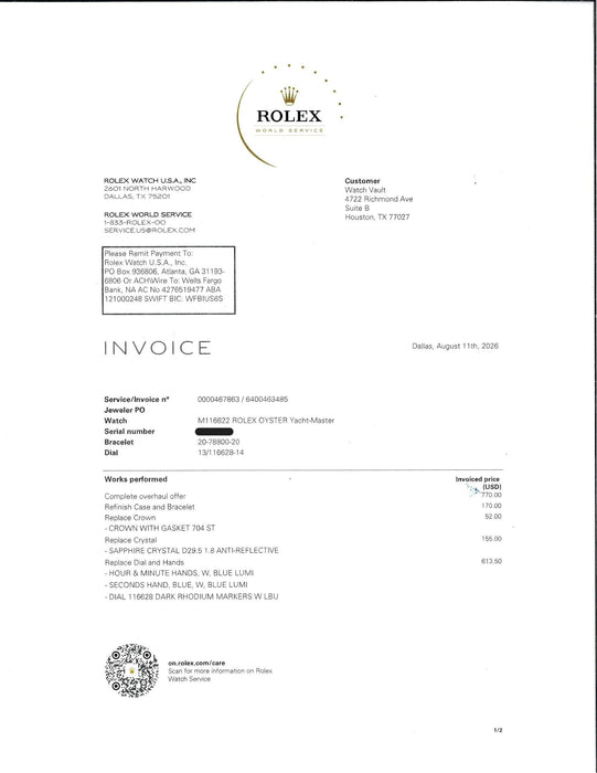 Rolex Yacht-Master 40mm Rhodium Dial Stainless Steel 116622