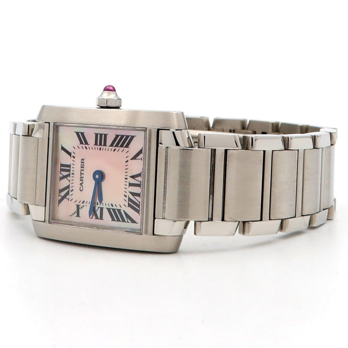 Cartier Tank Francaise Pink Mother of Pearl Dial Quartz Stainless Steel W51028Q3