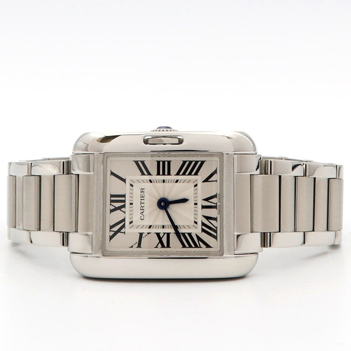 Cartier Tank Anglaise Small Stainless Steel Quartz Silver Dial W5310022 3485