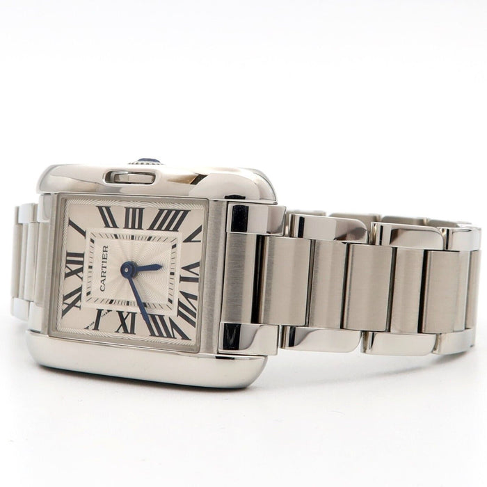 Cartier Tank Anglaise Small Stainless Steel Quartz Silver Dial W5310022 3485