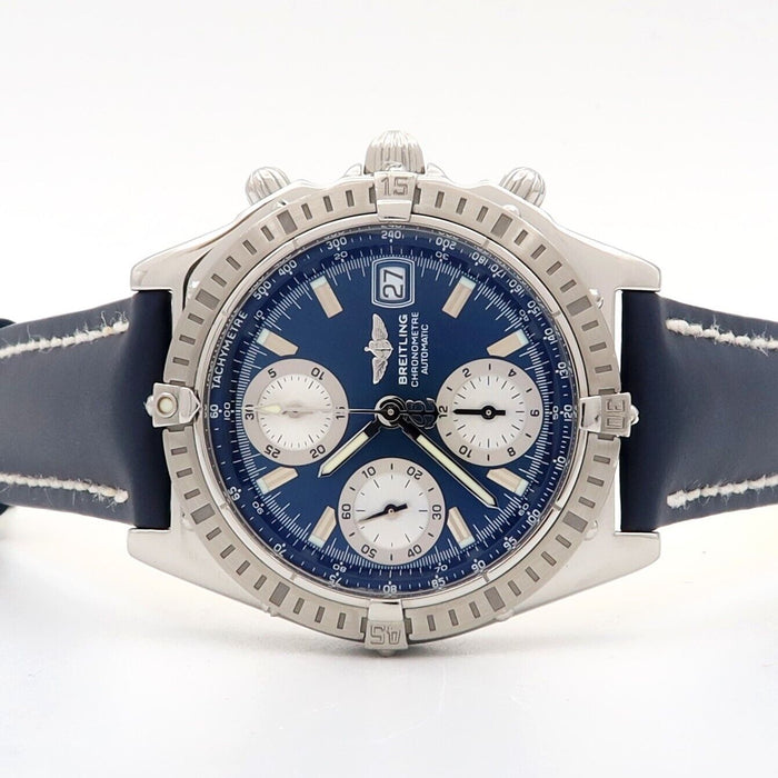 Breitling Chronomat Blue Dial Chronograph Steel/Leather Automatic 39MM A13352