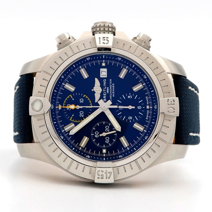 Breitling Avenger 45 Blue Dial Chronograph Stainless Steel/Leather 45MM A13317