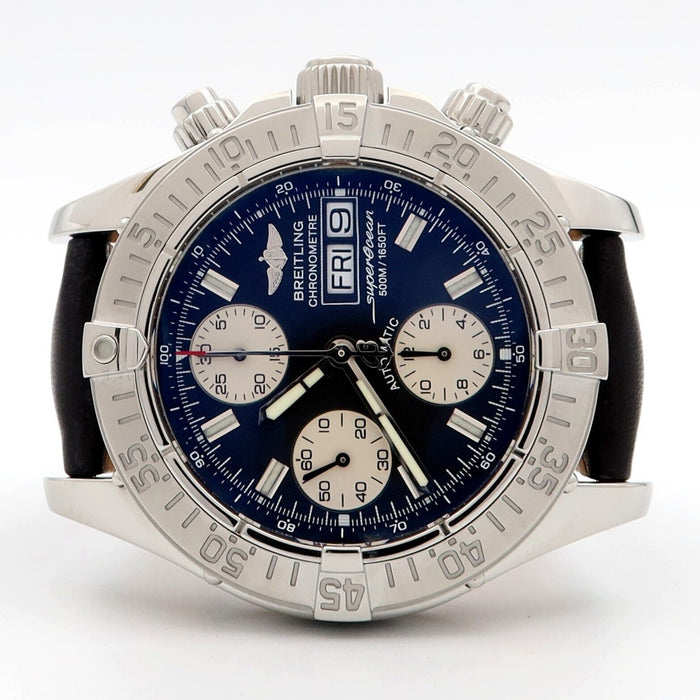 Breitling Superocean Chronograph Black Dial Day-Date 42MM Steel/Leather A13340