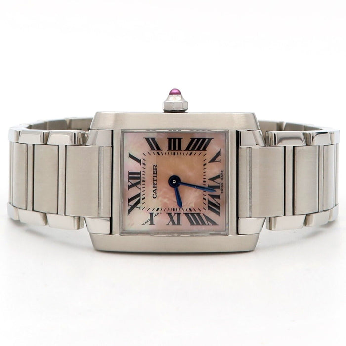Cartier Tank Francaise Pink Mother of Pearl Dial Quartz Stainless Steel W51028Q3