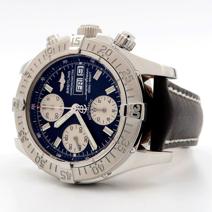 Breitling Superocean Chronograph Black Dial Day-Date 42MM Steel/Leather A13340