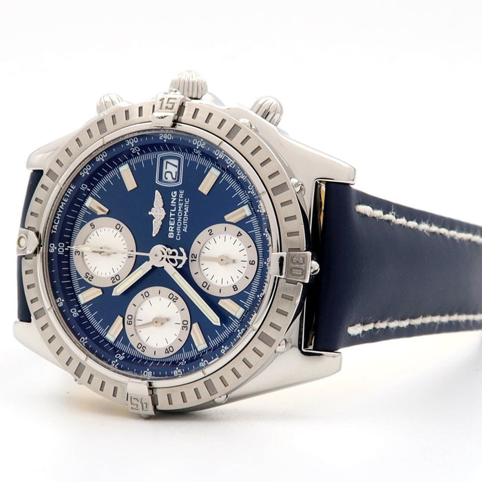 Breitling Chronomat Blue Dial Chronograph Steel/Leather Automatic 39MM A13352