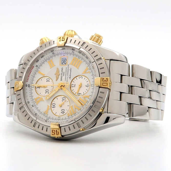 Breitling Chronomat Evolution 18k Gold & Steel White Roman Dial Chrono B13356