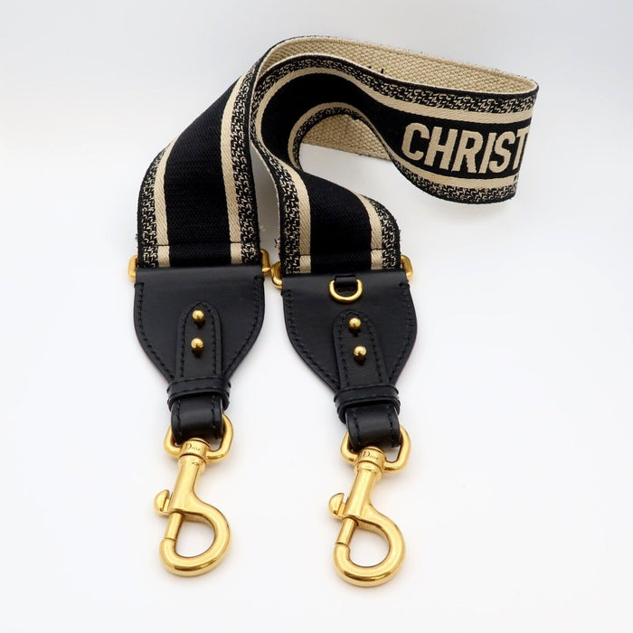 Christian Dior Paris Embroidered Shoulder Strap Black/Tan Retail $1,200 USD