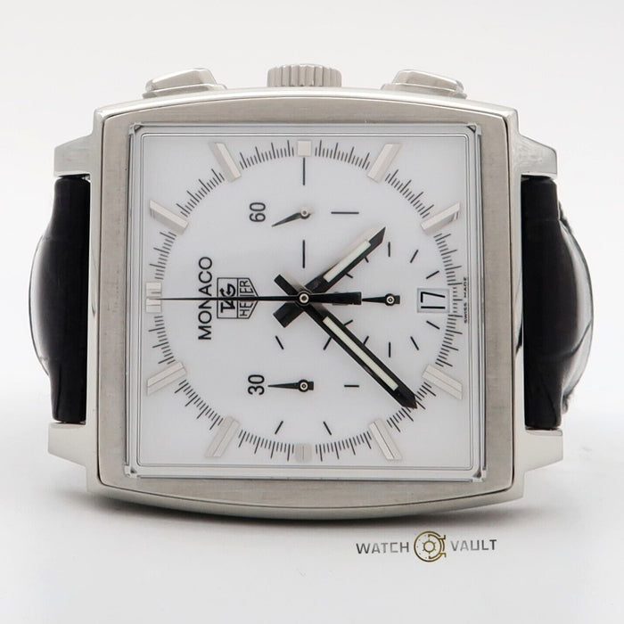 TAG Heuer Monaco Chronograph White Dial Leather/Steel 38MM Automatic CW2117