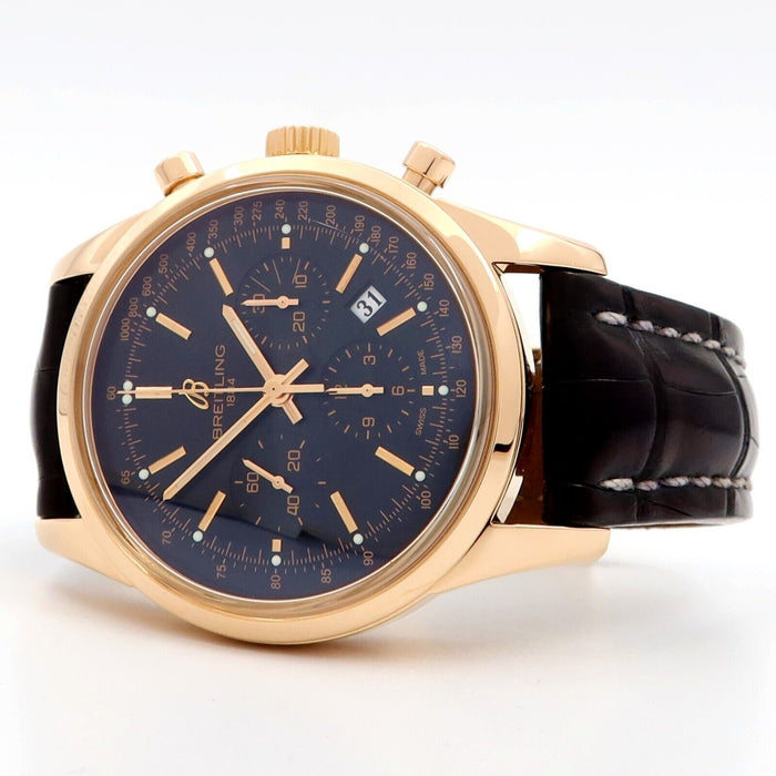 Breitling Transocean Chronograph 18K Rose Gold Black Dial 43MM Automatic RB0152