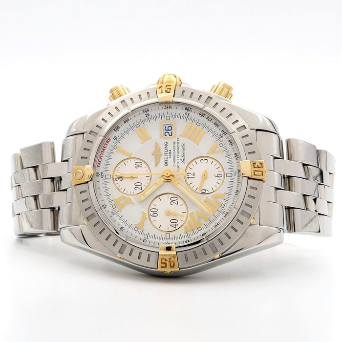 Breitling Chronomat Evolution 18k Gold & Steel White Roman Dial Chrono B13356